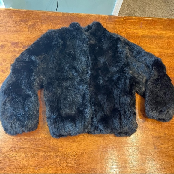 KC Collections Black Rabbit Fur Coat with hidden pockets size 10 or medium - Picture 1 of 14